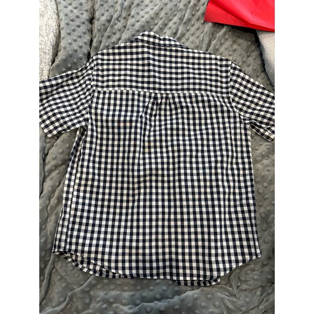 Old Navy Boys Black White Gingham Button Shirt Medium (8) Short Sleeve Cotton